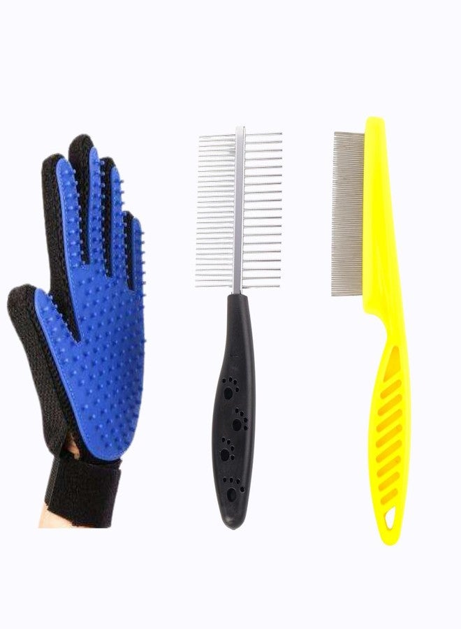 مجموعة العناية بالحيوانات الأليفة - قفاز لإزالة الشعر الزائد مع مشط مزدوج الجوانب ومشط دقيق الأسنان للبراغيث، عبوة من 3 قطع - Image 1